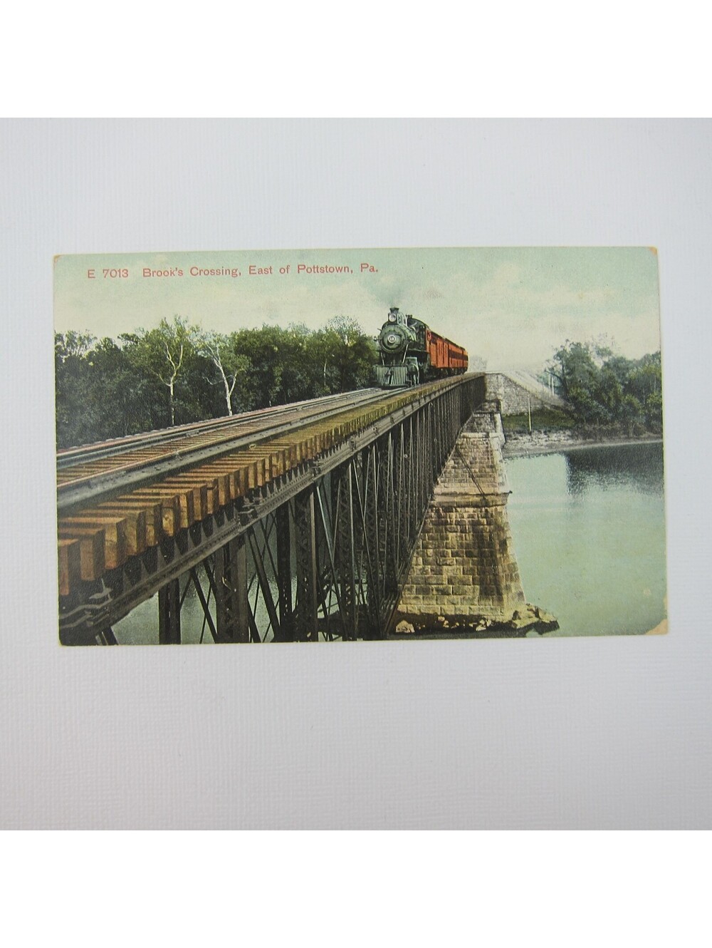 Postcard Train Brook's Crossing East of Pottstown Pennsylvania Color Antique